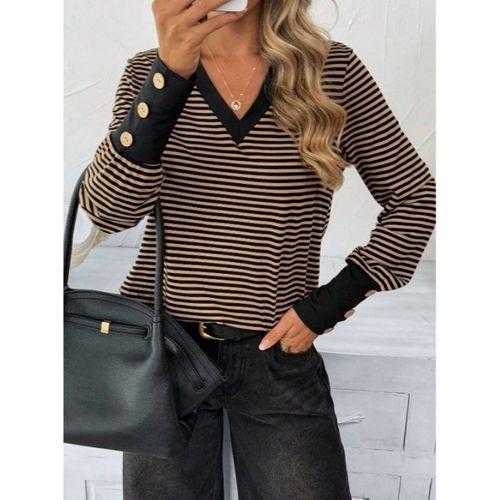 Kadın Uzun Kollu V Yakalı Desenli Süprem Bluz