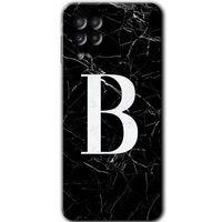 MRCİLETİSİM Samsung Galaxy M22 Kılıf Baskılı Kapak - Siyah Mermer Desenli B Harfi +Tam Kaplayan Mat Seramik