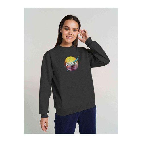 Nasa Logo Baskılı Füme Antrasit Kadın Sweatshirt