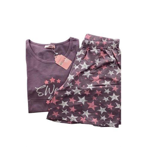 Kadın Battal Yıldız Desenli Kısa Kollu Şortlu Pijama Takım - 5510 - STLLA PNK