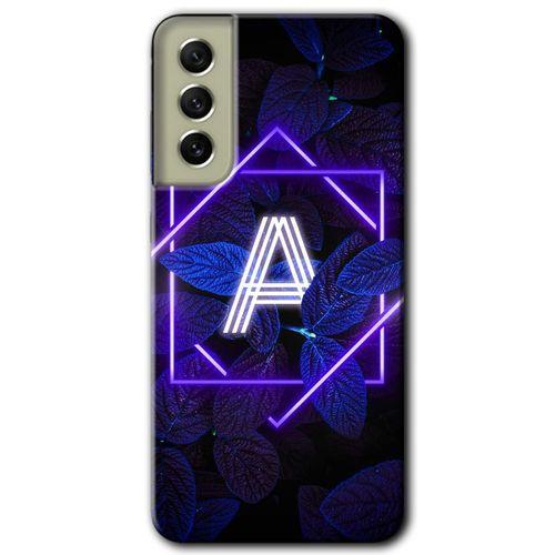 Samsung Galaxy S21 FE HD Baskılı Kılıf + 9D Tam Ekran Koruyucu - Dark Neon Yaprak A Harfi
