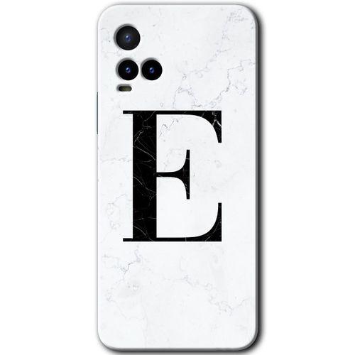 Potkal Hediye Fabrikası Vivo Y21 Kılıf HD Desen Baskılı Arka Kapak - Beyaz Mermer Desenli E Harfi