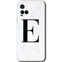 Potkal Hediye Fabrikası Vivo Y21 Kılıf HD Desen Baskılı Arka Kapak - Beyaz Mermer Desenli E Harfi