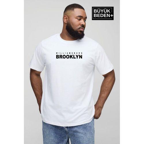 Erkek Büyük Beden Willams.Brooklyn Baskılı Bisiklet Yaka Tshırt SPR25BTS15