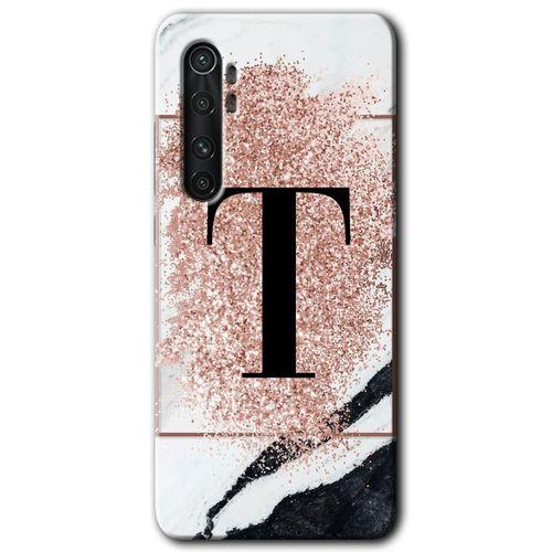 MRCİLETİSİM Xiaomi Mi Note 10 Lite Kılıf HD Desen Baskı Arka Kapak+Temperli Cam-Pembe Mermer Desenli T Harfi