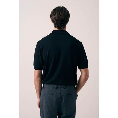 Linus Fermuarlı Polo Yaka Kısa Kollu İnce Triko Erkek T-Shirt - Siyah
