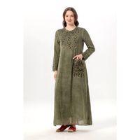 Uzun Kol Sultan Tek Cepli Yazlık Uzun Poplin Elbise Haki Hk