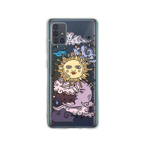 Samsung A71 Güneş & Ay Desenli Premium Şeffaf Silikon Kılıf