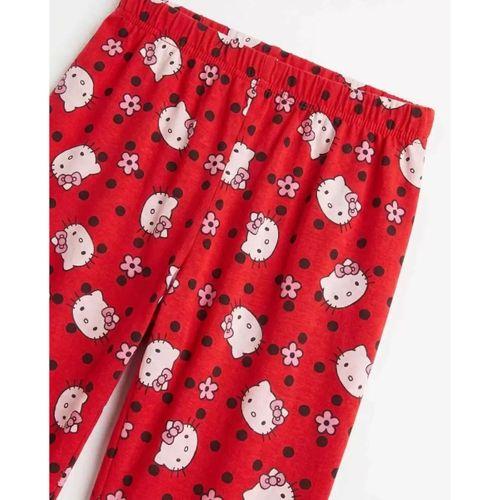 6/14 Yaş Karakter Kedi Baskılı Pamuk Penye Çocuk Pijama Takımı