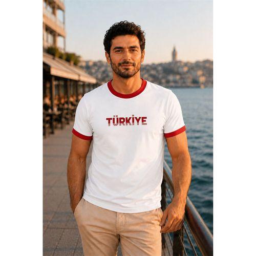 Türkiye Garni Yakalı %100 Pamuklu Milli Takım T-Shirt - Beyaz