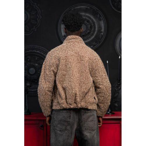 Oversize Crop Model Yan Cepli Astarlı Kırçıllı Mont