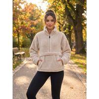 Kadın Yarım Fermuarlı Kanguru Cepli Peluş Wellsoft Sweatshirt