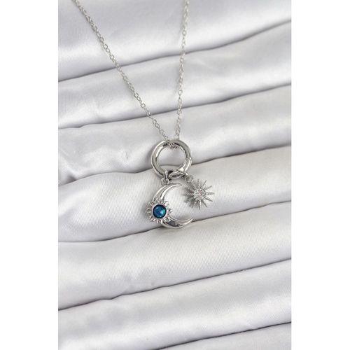 316L Çelik Gümüş Renk Gece Gündüz Tema Charmlı Kadın Kolye