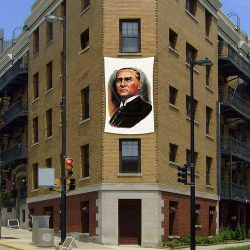 Gazi Mustafa Kemal Atatürk Portre Cephe Poster Bayrak - 2x3 Metre