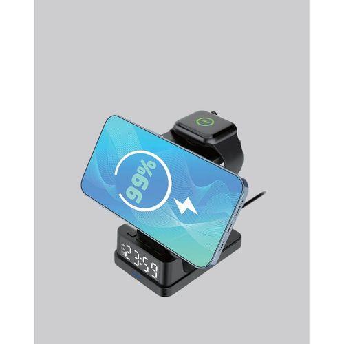 Kablosuz Şarj Cihazı Ve Dijital Saat – 4’ü 1 Arada Hızlı Şarj, Apple Uyumlu, Led Işıklı Tasarım