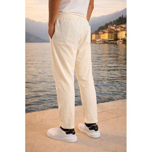 Meridian Kumaş Relaxed Fit %100 Pamuklu Jogger Erkek Yazlık Eşofman Altı Pantolon - Ekru