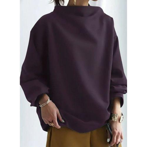 Kadın Uzun Kollu Geniş Balıkçı Yaka Modal Mürdüm Bluz