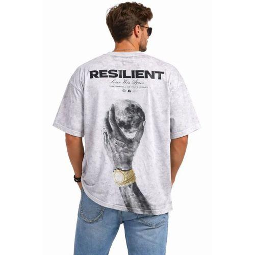 Erkek Asit Yıkamalı Oversize Tişört ön Ve Arkası Baskılı %100 Pamuk Street Style T-Shirt - Beyaz