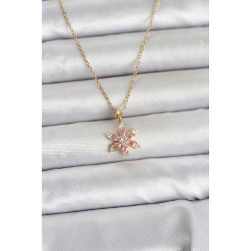 316L Çelik Zincir Gold Renk Pembe Lotus Model Kadın Kolye
