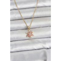 316L Çelik Zincir Gold Renk Pembe Lotus Model Kadın Kolye