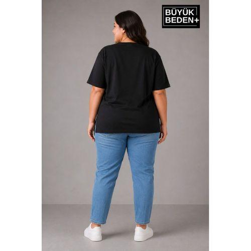 Süperlife Büyük Beden Kadın Bisiklet Yaka Yırtmaç Detaylı 3XL-6XL Tunik Tişört SPR26BTSK501