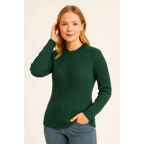 Bisiklet Yuvarlak Yaka Triko Kazak Pamuklu Kalın Fitilli Dokuma, Regular Fit Uzun Kollu Kışlık Model - Haki