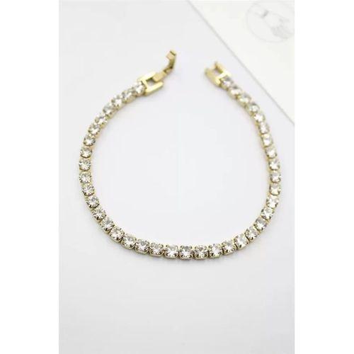 Taşlı Su Yolu Çelik Bileklik - Altın