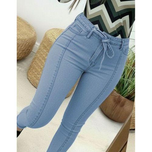 Kadın Yüksek Bel Belden Kuşaklı Yırtık Detaylı Kot Pantolon