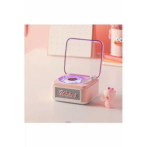 Nostalji Mini Plak Görünümlü Radyolu Bluetooth Hoparlör 3d Ses Dalgası Retro Müzik Plak Pembe