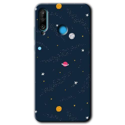 Huawei P30 Lite Kılıf Baskılı Kapak - Çizim Gezegen +Tam Ekran Koruyucu