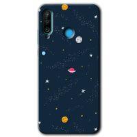 Huawei P30 Lite Kılıf Baskılı Kapak - Çizim Gezegen +Tam Ekran Koruyucu
