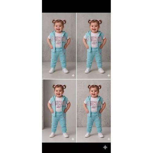 1/4 Yaş Girl Baskılı Yelekli 3lü Çocuk Takımı