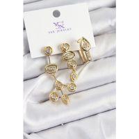 Pirinç Zİrkon Taşlı Geometrik Model Gold Renk 3'lü Kadın Küpe - TJ-BKP10937