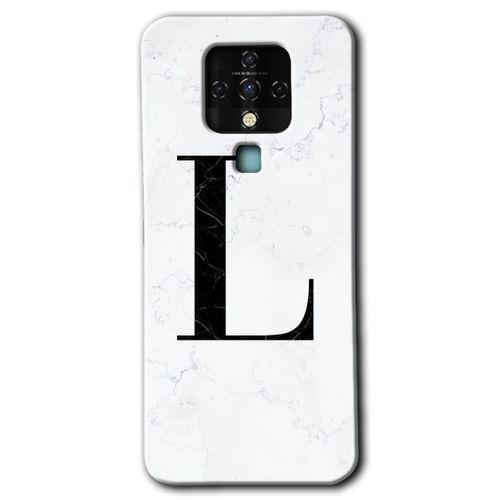 Potkal Hediye Fabrikası Tecno Camon 16 Kılıf HD Desen Baskılı Arka Kapak - Beyaz Mermer Desenli L Harfi