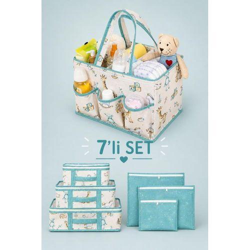 7'li Yenidoğan Hastane Çıkış Organizer Set - Bölmeli Bebek Bakım Çantası - 6 Parça Valiz İçi Düzenleyici (Mavi)