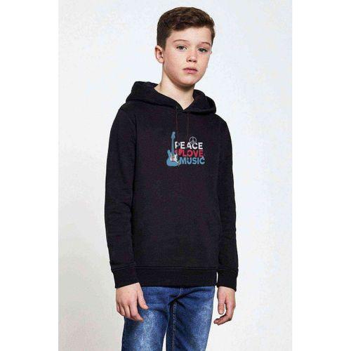 Peace Love MusicBaskılı Unisex Çocuk Kapüşonlu Siyah Sweatshirt