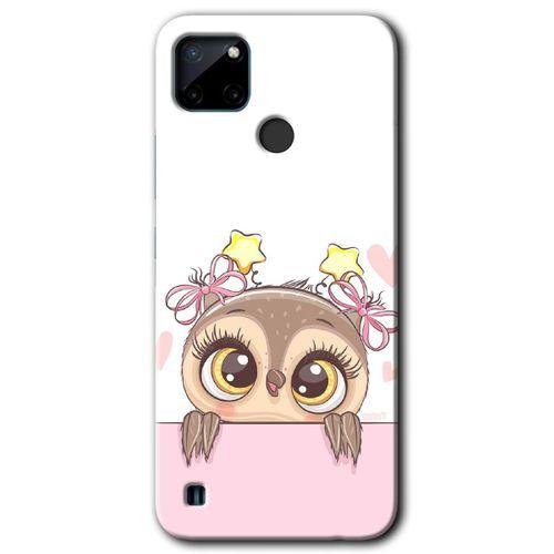 MRCİLETİSİM Realme C21 Kılıf HD Desen Baskılı Arka Kapak + Temperli Cam - Sevimli Baykuş