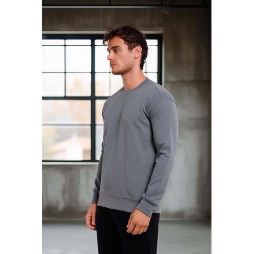Wenders Relax Fit Basic Fırçalı Interlok Bisiklet Yaka Erkek Sweatshirt - Füme