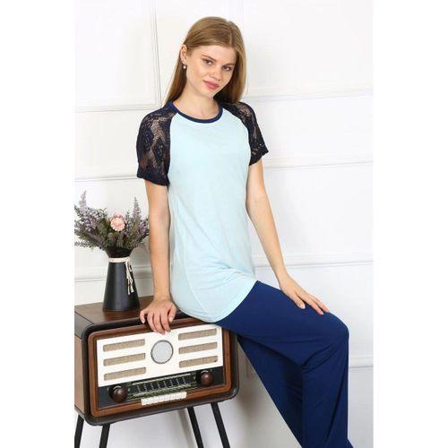 Kadın Kolu Dantelli Penye Pijama Takım Su Yeşili