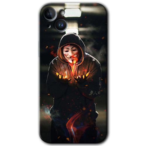 iPhone 14 Kılıf HD Desen Baskılı Arka Kapak - Temperli Cam - V for Fire