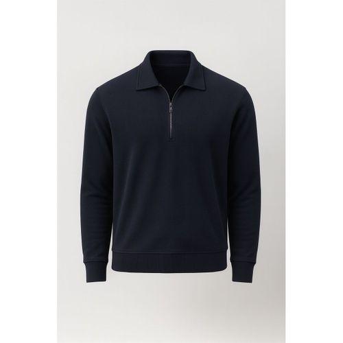 Eric Relax Fit Yarım Fermuarlı Polo Yaka Selanik Kumaş Erkek Sweatshirt - Lacivert