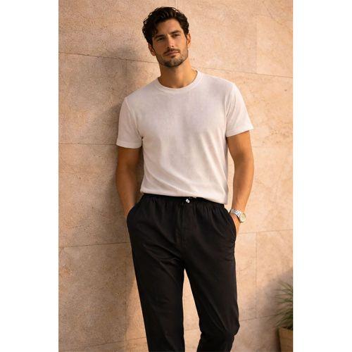 Meridian Kumaş Relaxed Fit %100 Pamuklu Jogger Erkek Yazlık Eşofman Altı Pantolon - Siyah