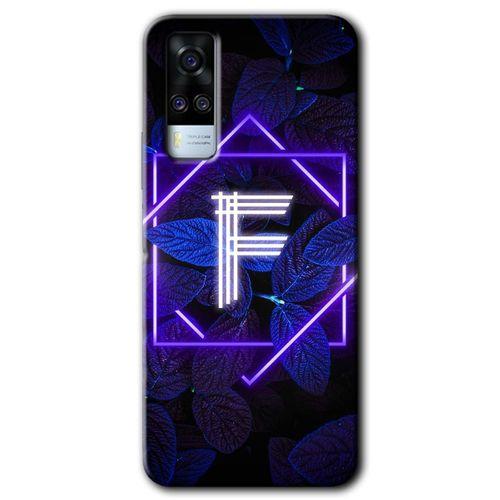 Vivo Y51a Kılıf HD Desen Baskılı Arka Kapak + Temperli Cam - Dark Neon Yaprak F Harfi