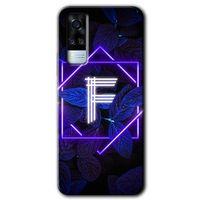 Vivo Y51a Kılıf HD Desen Baskılı Arka Kapak + Temperli Cam - Dark Neon Yaprak F Harfi
