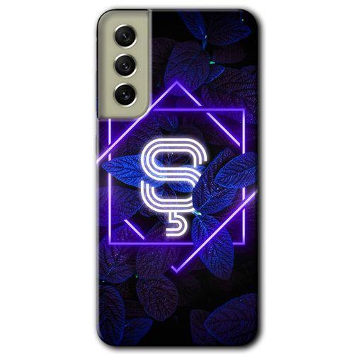 MRCİLETİSİM Samsung Galaxy S21 FE Kılıf HD Desen Baskılı Arka Kapak + Temperli Cam - Dark Neon Yaprak Ş Harfi