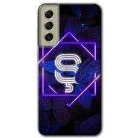 MRCİLETİSİM Samsung Galaxy S21 FE Kılıf HD Desen Baskılı Arka Kapak + Temperli Cam - Dark Neon Yaprak Ş Harfi