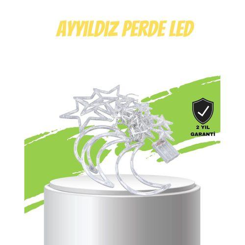 Yıldız Ve Ay Figürlü Pilli Perde Led Romantik Dekoratif Işık