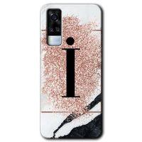 Vivo Y51a HD Baskılı Kılıf + 9D Tam Ekran Koruyucu - Pembe Mermer Desenli İ Harfi