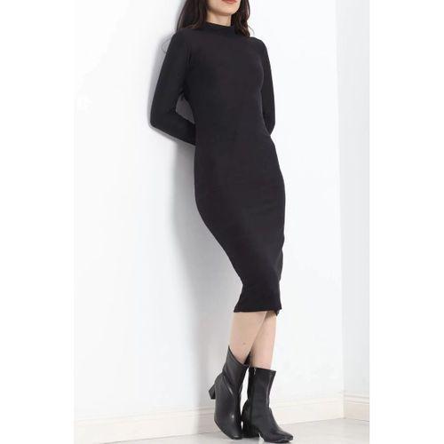 pilelistore Dik Yaka Likralı Süet Elbise Siyah