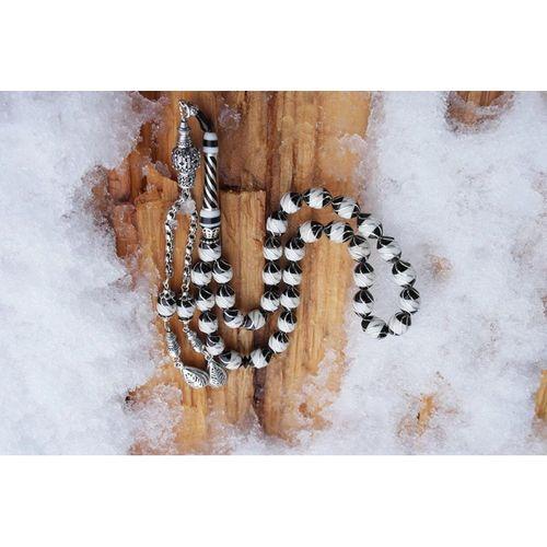 Oltu Taşı Beyzi Model  İşlemeli Altılı Çeşmi Bülbül  Beyaz Galalith Tespih